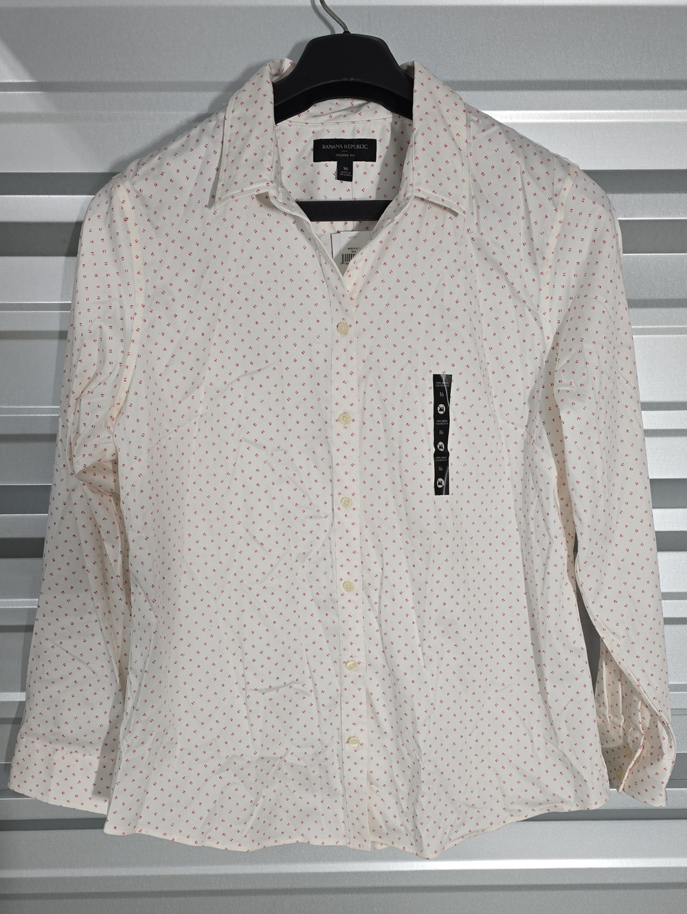 Banana Republic Women's White Shirt with Pink Micro Print
